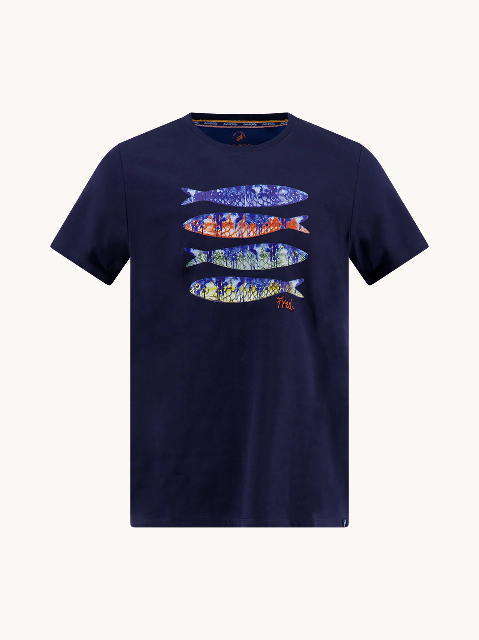 Мъжка тениска A Fish Named Fred с рибки, тъмносиня
