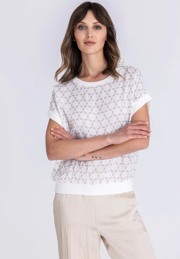 TUZZI Golden Geometric Print Blouse