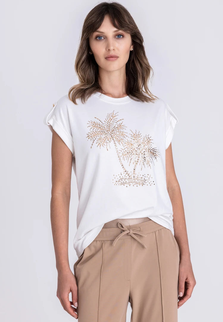 TUZZI Golden OAS Palm Rhinestone T-Shirt